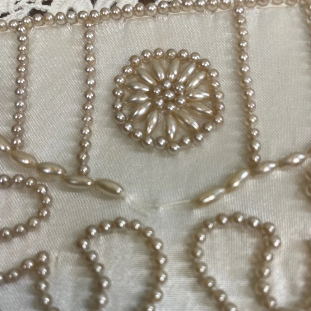 Vintage Cream/White Pearl Clutch Purse Satin FLAW 1959